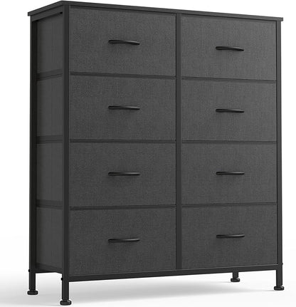 OLIXIS 8 Drawer Storage Dresser with Wood Top - Wide Fabric Chest Organizer for Bedroom, Closet, Living Room,Tower Cabinet, TV Stand, Hallway Entryway Furniture,Grey