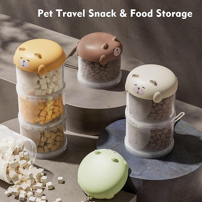 Dog Treat & Supplement Container, 3-Layer Stackable Pet Snack Organizer with Measuring Scoop, Portable Training Treat Holder for Walking, Travel & Daily Feeding, Airtight Pet Food Storage