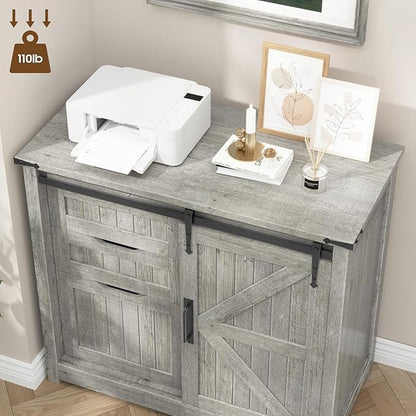 Vabches Lateral File Cabinets with Adjustable Shelf, Farmhouse Filing Cabinet for Home Office, Filing Organization Storage Cabinets with Sliding Barn Door for Hanging Files Letter/A4.