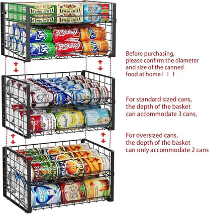 JKsmart 2-Tier Stackable Rack Organizer for Pantry, Adjustable Dispenser Holds Up to 88 Cans, Storage Holder for Various Ounces of Canned Drinks, Black, 3 Pack