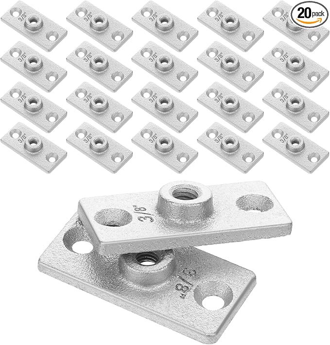 20 Pcs Ceiling Flange Hangers for 3/8" Threaded Rod Plate Ceiling Hangers Flanges Threaded Rod DIY Plumbing, Galvanized Ceiling Flange Hanger Plate Industrial Decor Project for Wall Mounting