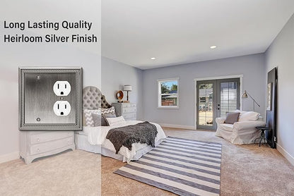 Henne Bery Sunken Pearls Heavy Duty Decorative Wall Plate Switch Plate Outlet Cover (Blank/Duplex, Heirloom Silver)
