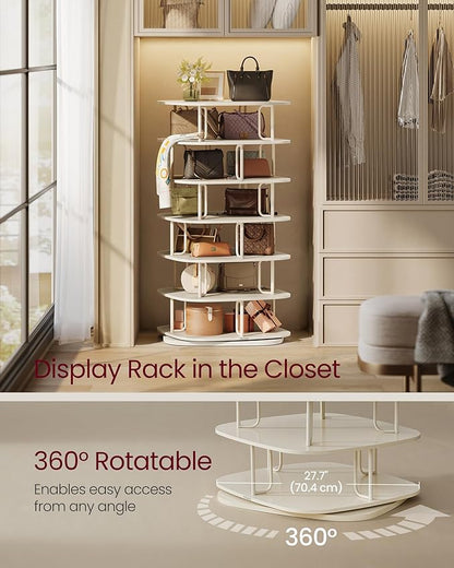 VASAGLE 7-Tier Shoe Rack, Rotating Shoe Rack Tower, Shoe Closet Organizer, Shoe Shelf, 28-35 Pairs, 23.6 x 23.6 x 47.2 Inches, for Entryway, Living Room, Closet, Cream White ULBS041W01