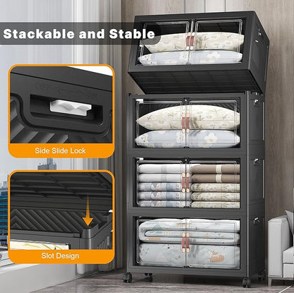 Extra Large Stackable Storage Bins with Lids & Wheels & Door, 1280QT-160QT/40GAL*8Pack Foldable Collapsible Closet Organizers, Plastic containers drawers for bedroom Dorm