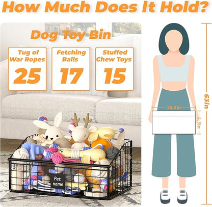 Dog Toy Bin Toy Basket Metal Storage Box with Handles Dog Organizer Chew-Proof Dog Toy Box Blankets Leashes Chest Puppy Dog Toy Storage Container Home Decor Pet Toys Dog Cat