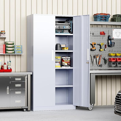 Greenvelly Metal Storage Cabinet, 72" Tall Locking Steel Storage Cabinet with 2 Doors and 4 Adjustable Shelves, Metal File Cabinet for Home Office, Garage, Warehouse, Classroom(Dark Grey)
