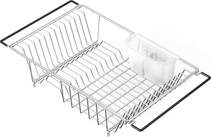 Simple Houseware Large Over Sink Counter Top Stainless Steel Dish Drainer Drying Rack with Utensil Holder, Chrome