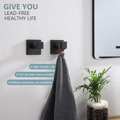 KOKOSIRI Bath Towel Hook Wall Mount Square Robe Hook Coat Hook, Bathroom Kitchen Garage Heavy Duty Wall Mounted, SUS 304 Stainless Steel, Matte Black, B1010BK-P2