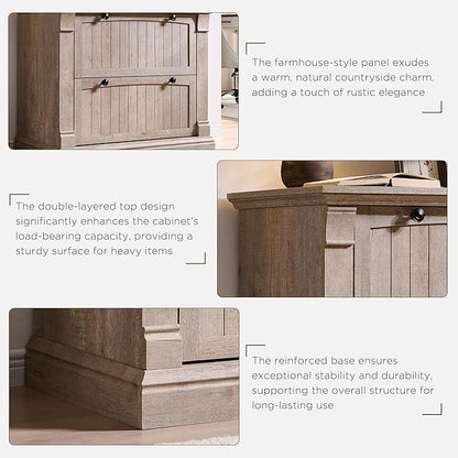 OKD Farmhouse File Cabinet with 2 Drawers, 35.3" Lateral Filing Cabinet with Hanging File Folders, Interlocking Drawers, Wood Rustic Storage Cabinet for Home Office, Living Room, Light Rustic Oak