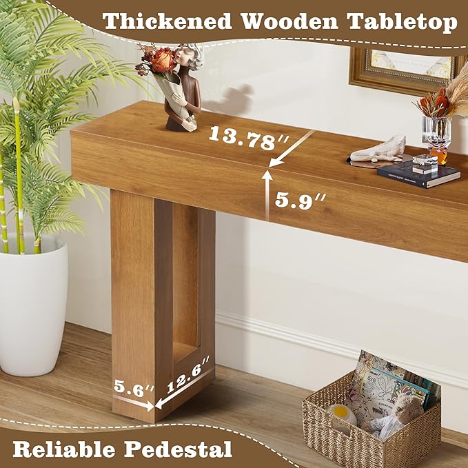 Depeht 63" Long Entryway Console Table, Wooden Farmhouse Sofa Behind Couch Table with Thickened Base, Large Industrial Hallway Accent Furniture for Living Room, Entrance, Foyer, Hallway (Natural)