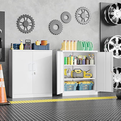 36" H Metal Storage Cabinet, Locked Cabinet with 2 Adjustable Shelves and Doors, Small Metal Tool Cabinet, Garage Storage Cabinet for Home Office, Garage, School, Apartment Warehouse