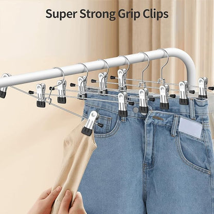 IEOKE Pants Hangers with Clips: 50 Pack Skirt Hangers for Women Metal Adjustable Trouser Hangers for Jeans Shorts Dress - Black