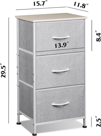 WLIVE Nightstand with 3 Drawers, Fabric Dresser, Organizer Unit, Storage Dresser for Bedroom, Hallway, Entryway, Closets, Sturdy Steel Frame, Wood Top, Easy Pull Handle, Light Grey