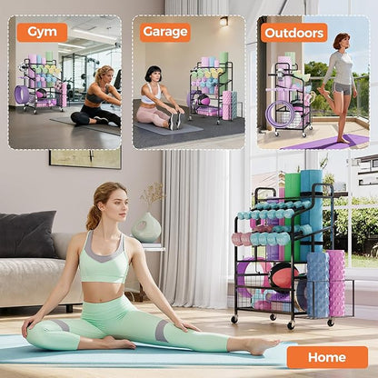 Dumbbell Rack, Home Gym Weight Rack Storage, Adjustable Dumbbell Stand Organizer with Wheels, Holds Dumbbells, Kettlebells, Yoga Mats