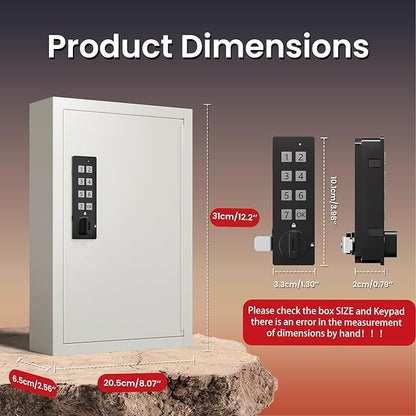 Grimtron Key Lock Box for Keys with Code, Key Box Wall Mount Cabinet, Electronic Lock, Private/Public Mode, 40 Keys, Beige