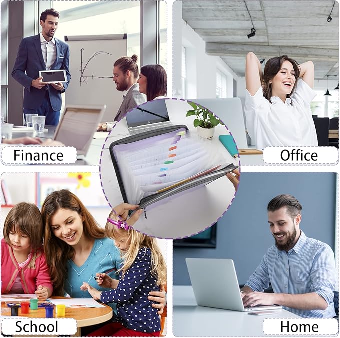 NAFY Accordion File Organizer, 13 Pockets Expanding File Folder with Zipper, A4 Letter Size Portable Accordion Expanding File Folders with 27pcs Colour Labels for Home Office School Supplies (Lilac)