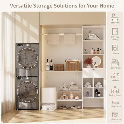 8ft Closet System with Drawers, 99 Inches Walk in Closet Organizer System with 3 Hanging Rods, Adjustable Built in Closets Systems, Sturdy Closets Insert, Easy Assembly, Max Load 1000 Lbs, White