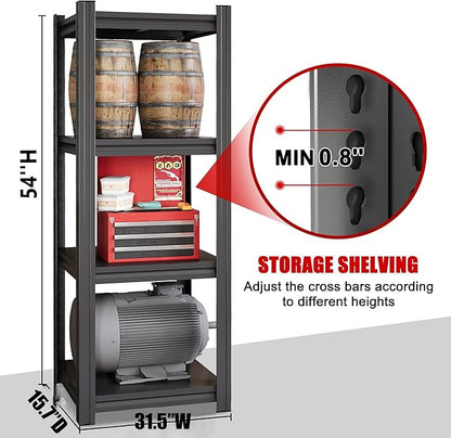 Metal Garage Shelving Unit, Heavy Duty Adjustable Storage Rack, Steel Shelving, Industrial Shelves for Heavy Tools and Equipment, Ideal for Garage, Basement (4-Tier 54" Hx31.5 Wx15.7 D)