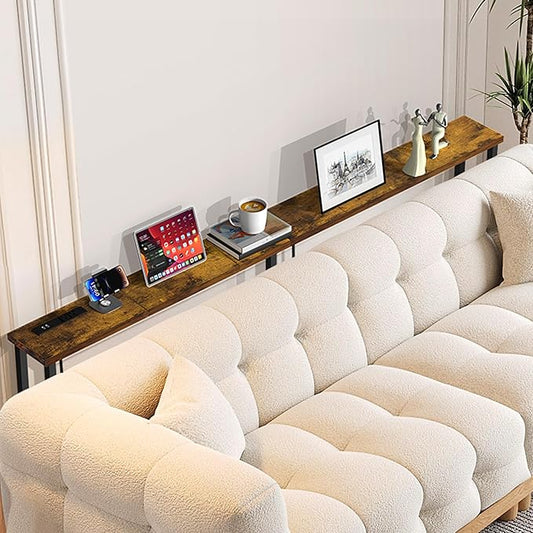 GRLEAF 63" Narrow Console Sofa Table with Built-in Power Strip (2 AC Outlets & 2 USB Ports) – 4.9ft Power Cord, Metal Frame, Easy Assembly, Ideal for Behind Couch, Hallway, and Office | Rustic Brown