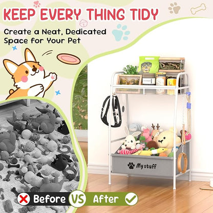 Medium Dog Toy basket, Toy Box for Dogs, Pet Toys Bin Dog Metal Wire Basket for Toys, Food Storage, Storage Organizer Chest Storage, Toy Box for Living Room Area (White)