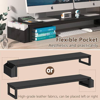 LAND·VOI Dual Monitor Stand Riser,41.5'' Long Monitor Stand for 2 Monitors, Wood and Steel Computer Monitor Stand, Desktop Oraganizer with Pen Holder, Monitor Riser for Desk Computer,Laptop,TV, Black