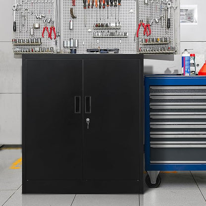 CMY Metal Storage Cabinet, 36" H Locking Storage Cabinet with Adjustable Shelves, Steel Cabinets for Garage, Home, Office, Utility Room-Black