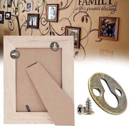 Piutouyar 48Pcs Round Keyhole Hangers, Picture Frame Shelf Keyhole Bracket Metal Keyhole Hanger Fasteners with Screws (Bronze Tone)