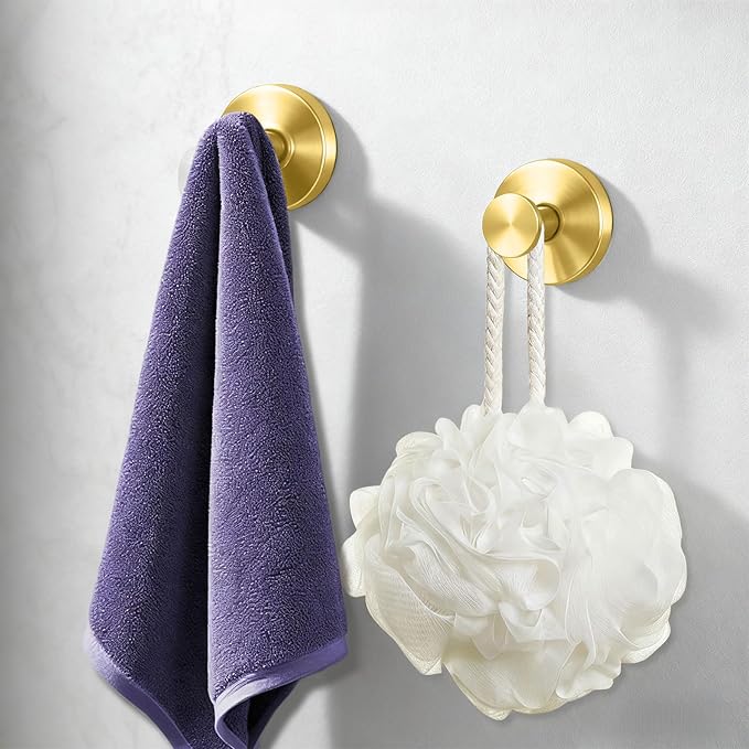 Suction Cup Hooks for Shower, Bathroom,Glass Windows,Tile – Towel, Loofah, No-Drill Wreath Hanger for Front Door Waterproof Hook Hold (Gold)