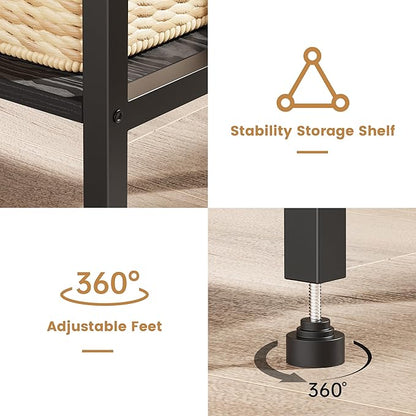 Small Black Side Table, Tall End Table with Adjustable Shelf, Accent Table Stand for Home Decor, Small Entryway Table, Bedroom Nightstand, Living Room, Office, Black
