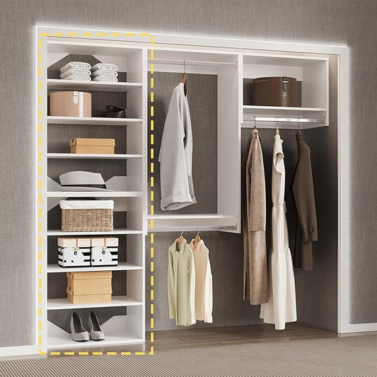 Short Tower Closet Unit, Modular Closet System, Wood Closet System Organizer with Storage for Walk In Closets, Clothing Rack Wardrobe Closet for Hanging Clothes, Bedroom, White, 25.5"W