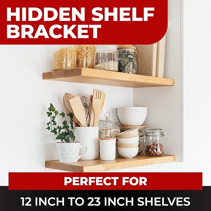 Set of 2 Floating Shelf Brackets 11 inch Multiple Mounting Location Baseplate/Heavy Duty Black Painted Mild Steel Bracket Hidden Wall Shelves Support Hardware Mount Kitchen/Nursery Decor (4 inch Rods)