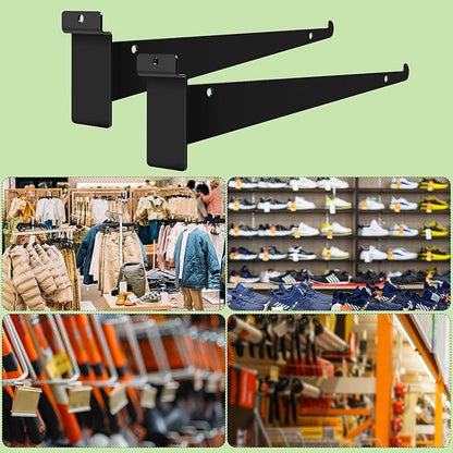 6 Pack Slat Wall Shelf Bracket 12 Inch, Heavy Duty Slatwall Shelf Brackets for Shelves, Metal Floating Slatwall Accessory with Lip for Commercial and Garage Slat Panels Shelving Display
