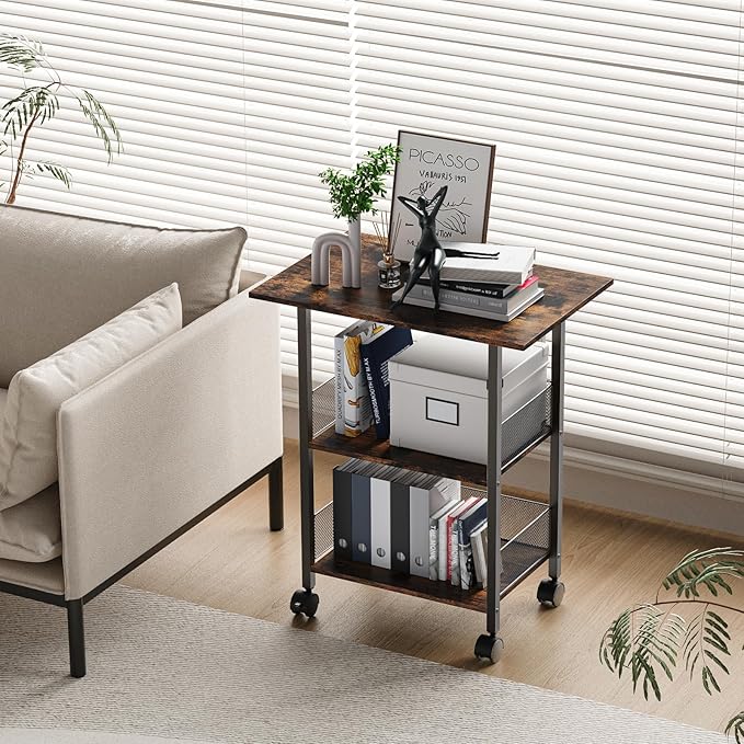 Printer Stand, 3-Tier Industrial Large Printer Table with Shelf, 23"x15" Mobile Heavy Duty Storage Rack on Wheels for Home Office Printer Fax Machine Scanner Copier