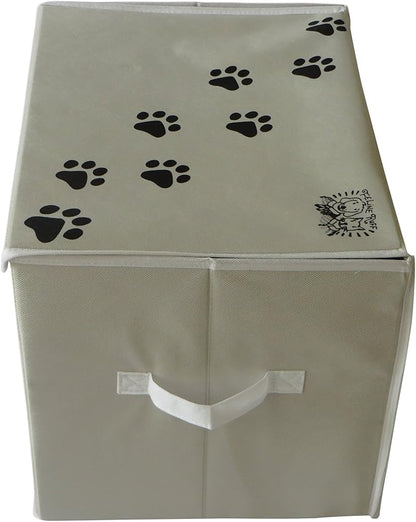 Feline Ruff Large Dog Toys Storage Box. 16" x 12" inch Pet Toy Storage Basket with Lid. Perfect Collapsible Canvas Bin for Cat Toys and Accessories Too! (Tan)