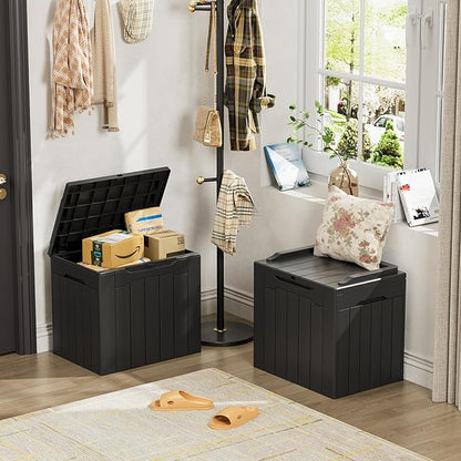 YESHOMY 30 Gal Plastic Storage Bins with Lid Stackable Box Organizers for Living Room, Office, Dorm, 1 Pack, Black