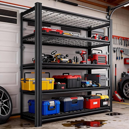 Garage Shelving, Heavy Duty 5-Tier Wire Shelving Unit, 72" H x 48" W x 24" D, 2500 lbs Load Capacity Storage Shelves, Adjustable Metal Shelves for Garage, Kitchen, and Pantry Storage