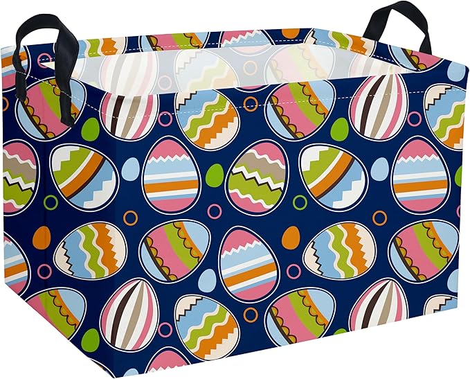 Essme Rectangular Easter Baskets,Bule Bins with Handles for Easter Decor,Shelf Basket,Toy Organizer,Easter Gift.（Bule Easter）