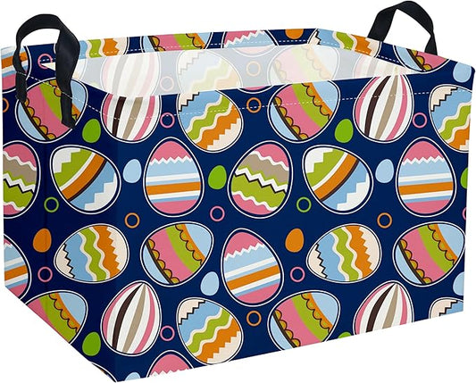 Essme Rectangular Easter Baskets,Bule Bins with Handles for Easter Decor,Shelf Basket,Toy Organizer,Easter Gift.（Bule Easter）