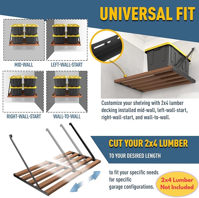 Koova Universal Garage Shelving Kit - Heavy-Duty, Easy Install, Customizable, 600 lbs. Support, Made in USA, Maximize Storage, Reclaim Floor Space