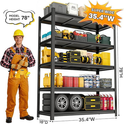 Heavy Duty Metal Garage Shelving, 5 Tier Adjustable Storage Shelves, 2500LBS Capacity Utility Shelf for Warehouse, Pantry, Garage Organizer, 35.4" W X 14" D X 78" H
