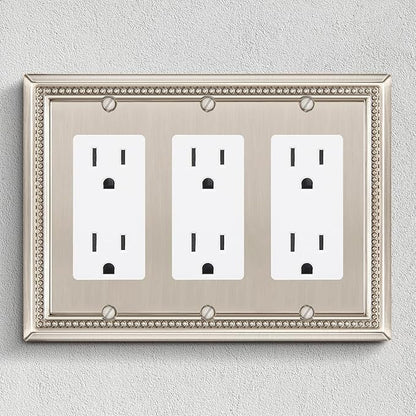 Henne Bery Sunken Pearls Heavy Duty Decorative Wall Plate Switch Plate Outlet Cover (Triple Decorator, Satin Nickel)
