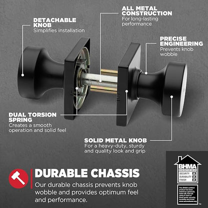 Kwikset Pismo Interior Privacy Door Knob with Lock,Door Handle for Bathroom and Bedroom,Matte Black Keyless Turn Lock Doorknob,with Microban Protection,(Pack of 10)