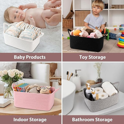 Basket for Gifts Empty, Woven Storage Basket with Gift Bag, Ribbon and Wrap Tissue Paper, Small Rope Toy Storage with Handles for Baby Shower, Dog Toy Organizer, 13.6" x 10" x 5.9”, Gray