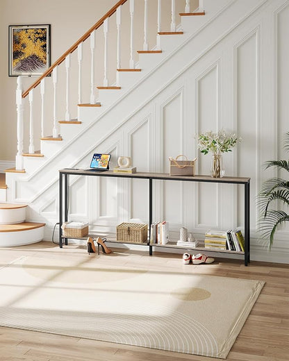 78.7" Narrow Console Table with Charging Station, Behind Couch Table with 2 AC Outlets, 1 USB and 1 Type-C Port for Hallway, Living Room, Foyer, Greige and Black TXG02UBG