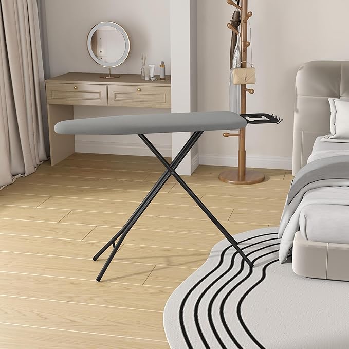 Yaheetech Foldable Ironing Board, Heavy Duty Iron Board with 9 Adjustable Heights, 4 Layer Cover and Safety Iron Rest, 52X14 Compact and Space Save Iron Board for Home Laundry Room Use, Gray