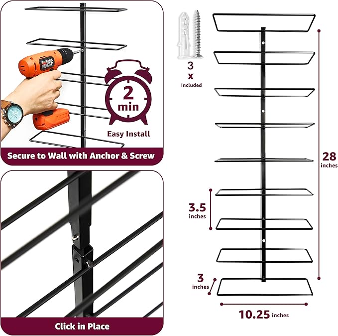 Sorbus Wall Mount Wine Rack 2-Pack – Holds 9 Bottles Each – Black Metal Wine Bottle Holders for Wall, Modern Wine Rack for Home Bar, Kitchen