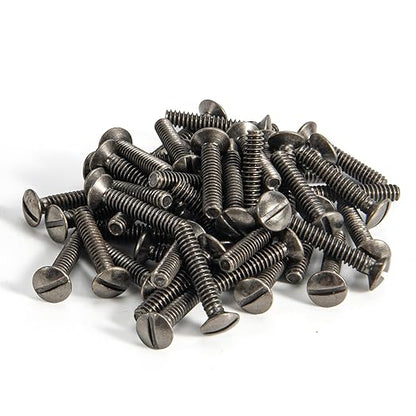 Henne Bery 3/4" Long 6-32 Thread, Oval Head Milled Slot Replacement Wall Plate Screws, 50 Pack, Heirloom Silver/Antique Nickel