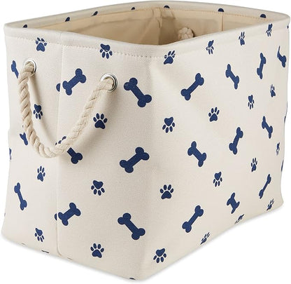 Bone Dry Pet Storage Collection Paw and Bone Print, Small Rectangle, 14x8x9", Nautical Blue