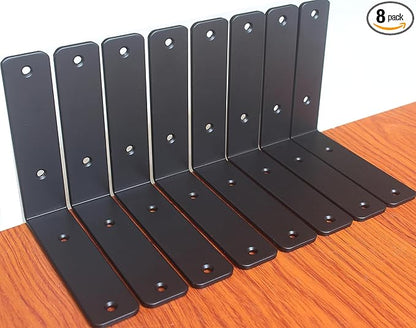 8 Pack - L 6" x H 6" x W1.5, 5mm Thick Black L Shelf Bracket, Iron Shelf Brackets, Metal Shelf Brackets, Floating Shelf, Shelf Supports with Screws