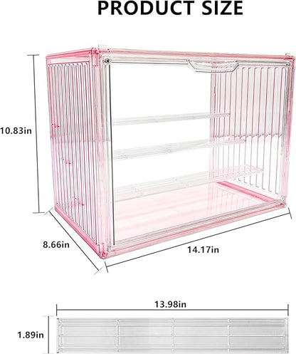 Clear Doll Display Box Compatible with Labubu - Stackable Organizer for 15-17cm Dolls & Accessories, Transparent Display Case for Collectibles, Action Figures, and Toy Clothes (Pink)
